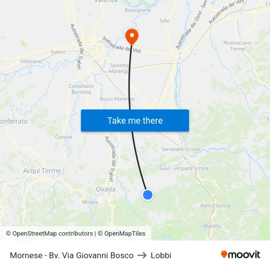 Mornese - Giovanni Bosco Street Junction to Lobbi map