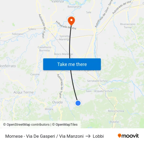 Mornese - De Gasperi Street / Manzoni Street to Lobbi map