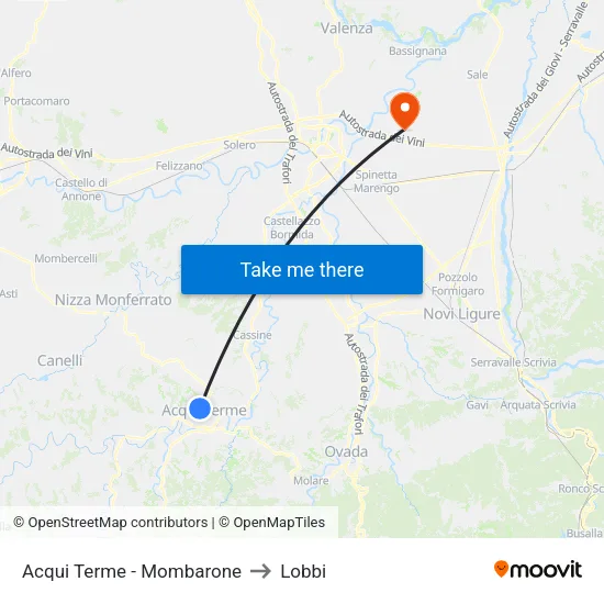 Acqui Terme - Mombarone to Lobbi map
