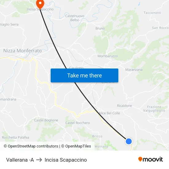 Vallerana -A to Incisa Scapaccino map