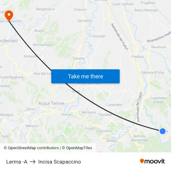 Lerma -A to Incisa Scapaccino map