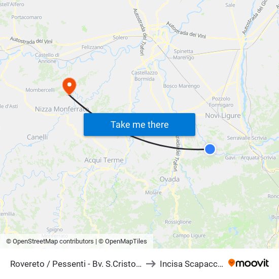 Rovereto / Pessenti - Bv. S.Cristoforo to Incisa Scapaccino map