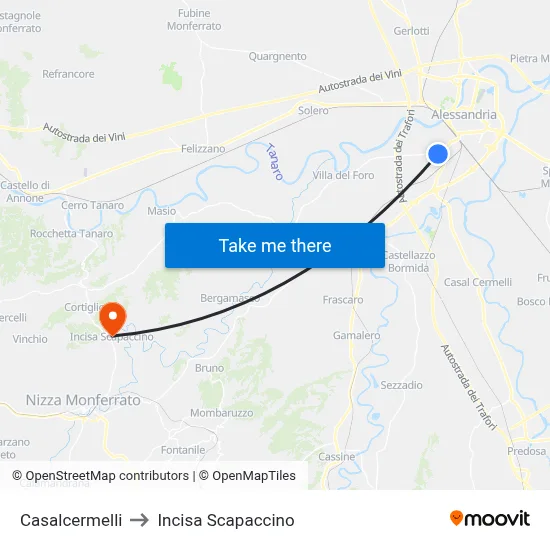 Casalcermelli to Incisa Scapaccino map