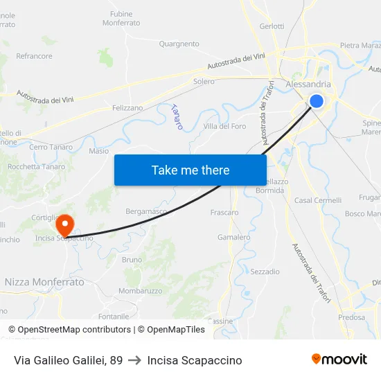 Galileo Galilei Street, 89 to Incisa Scapaccino map