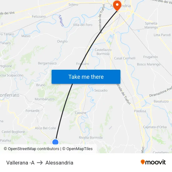 Vallerana -A to Alessandria map
