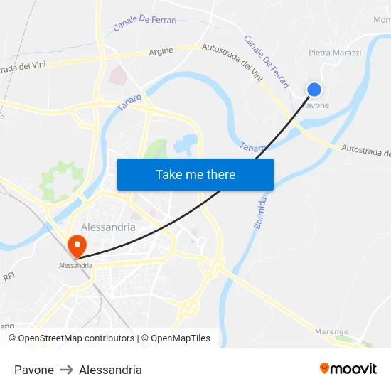 Pavone to Alessandria map