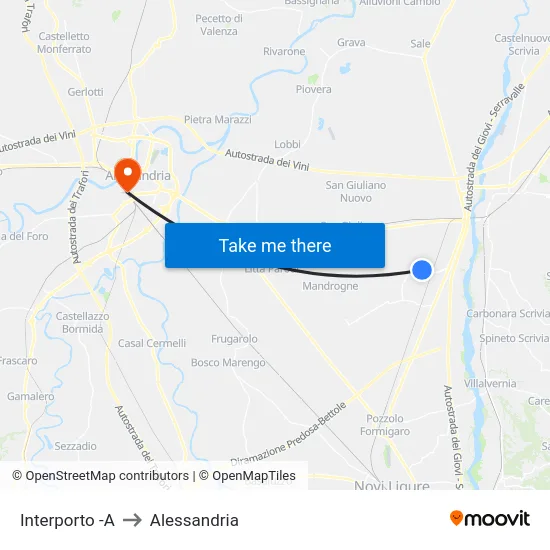 Interporto -A to Alessandria map
