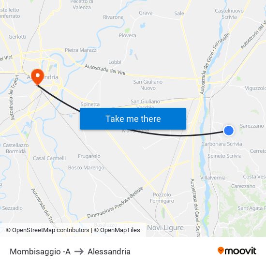 Mombisaggio -A to Alessandria map