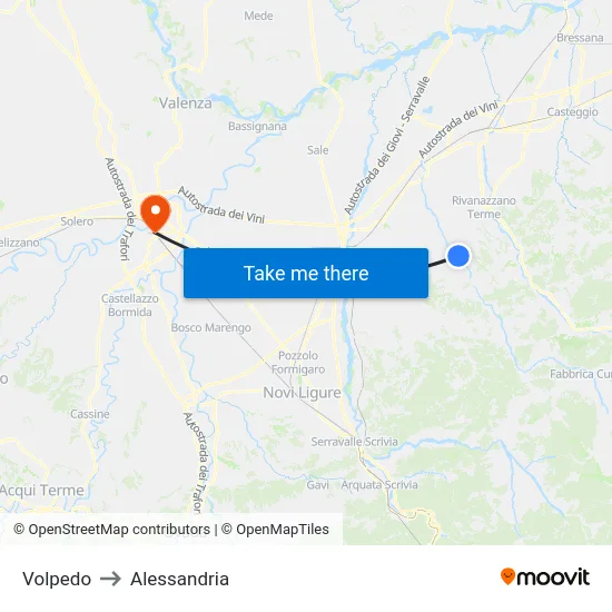 Volpedo to Alessandria map