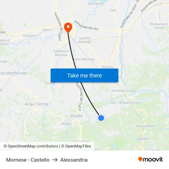 Mornese - Castello to Alessandria map