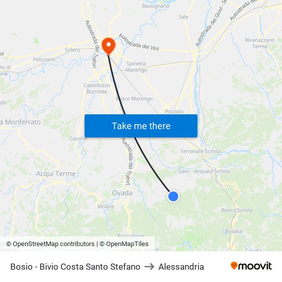 Bosio - Bivio Costa Santo Stefano to Alessandria map