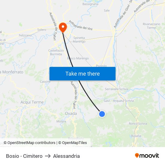 Bosio - Cimitero to Alessandria map