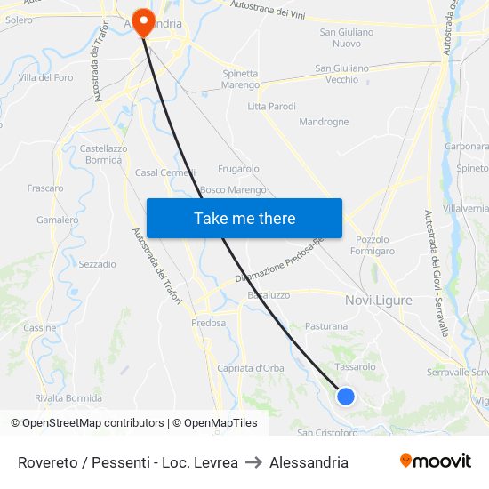 Rovereto / Pessenti - Loc. Levrea to Alessandria map