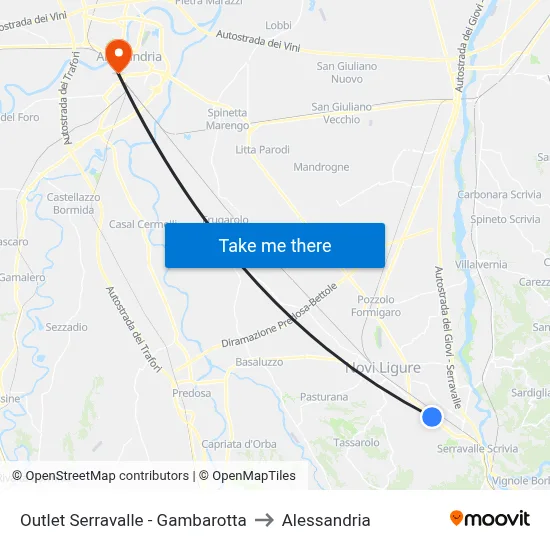 Serravalle Outlet - Gambarotta to Alessandria map