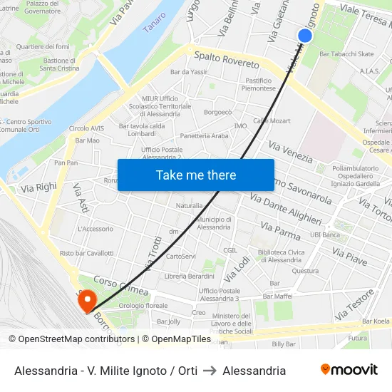 Alessandria - Unknown Soldier St / Orti to Alessandria map