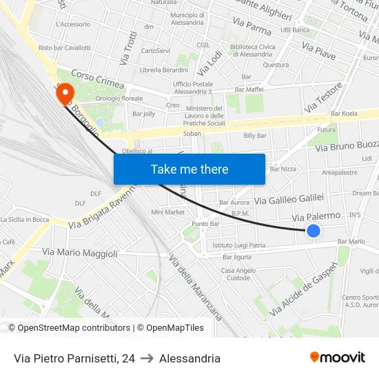 Via Pietro Parnisetti, 24 to Alessandria map