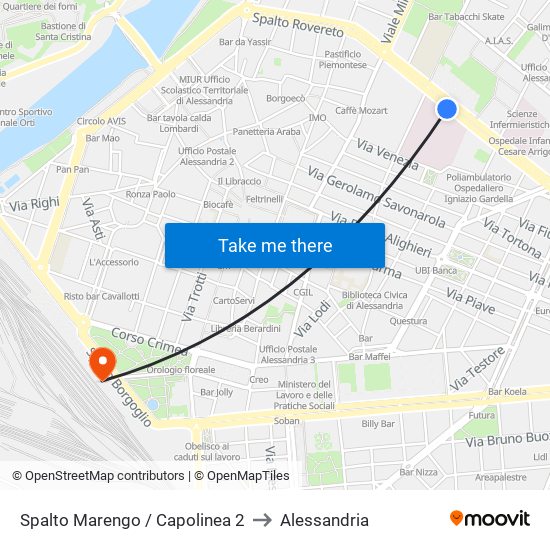 Spalto Marengo / Capolinea 2 to Alessandria map