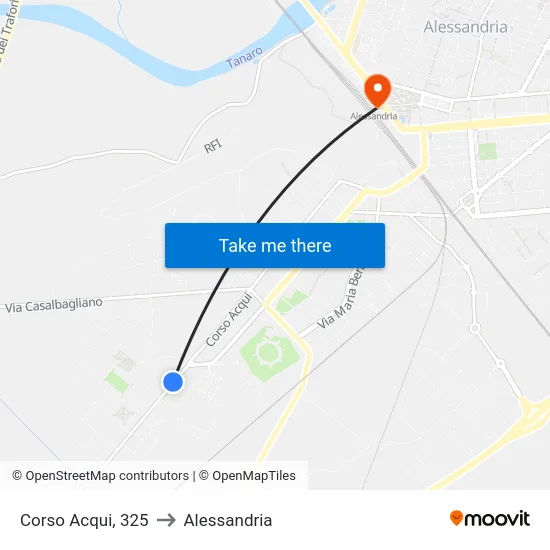 Acqui - Nenni to Alessandria map