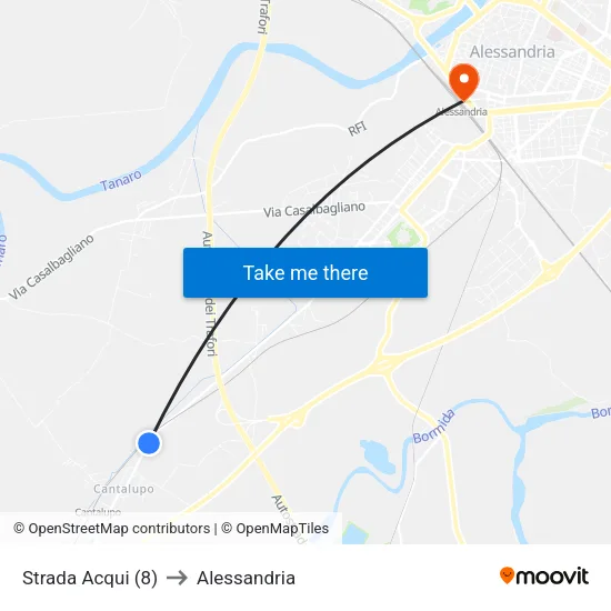 Strada Acqui (8) to Alessandria map