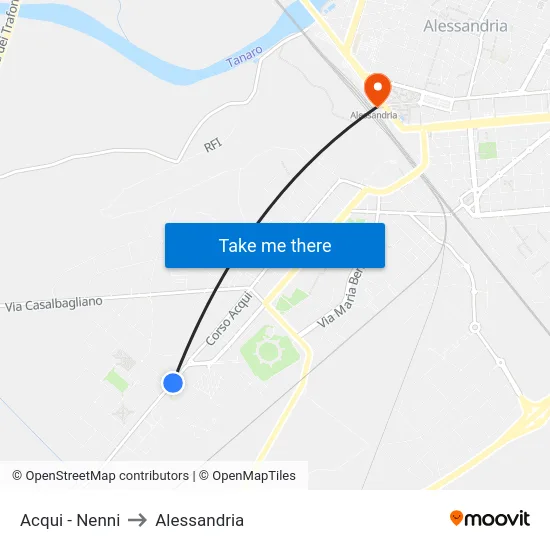 Acqui - Nenni to Alessandria map