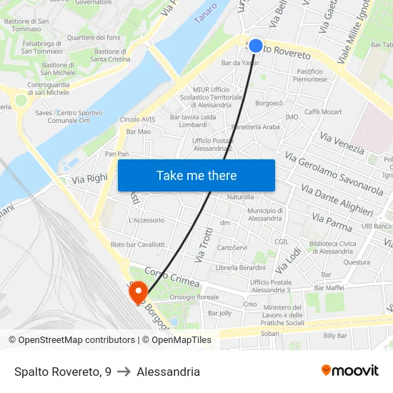 Spalto Rovereto, 9 to Alessandria map