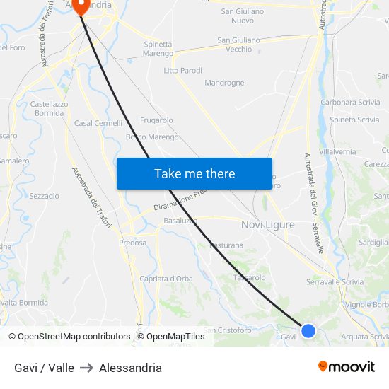 Gavi / Valle to Alessandria map