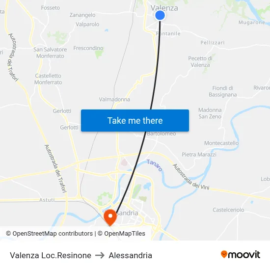 Valenza Resinone Area to Alessandria map