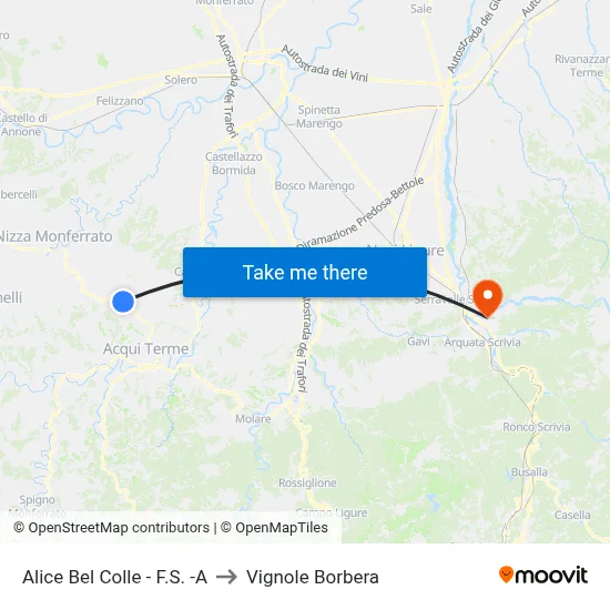Alice Bel Colle - Railway Station -A to Vignole Borbera map