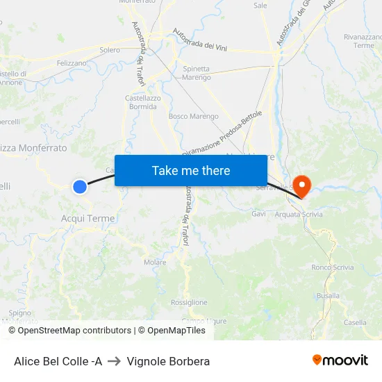 Alice Bel Colle -A to Vignole Borbera map
