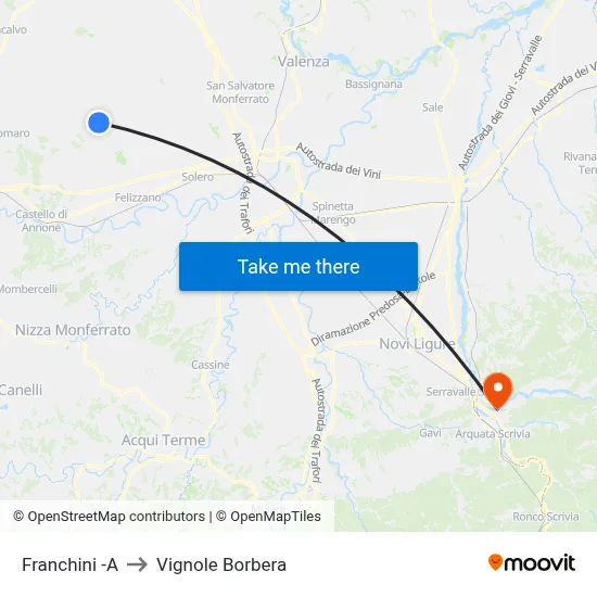 Franchini to Vignole Borbera map