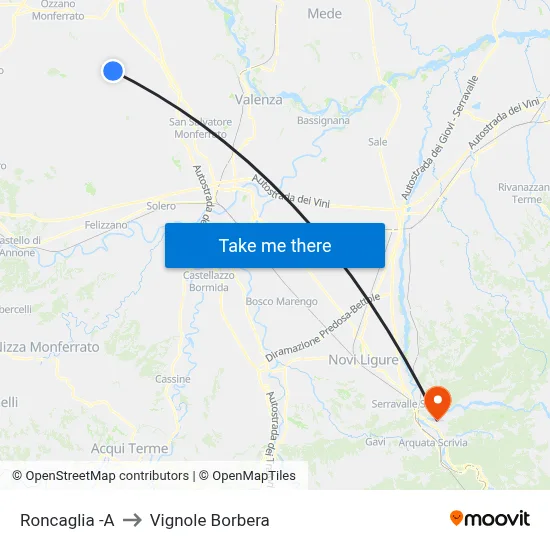 Roncaglia -A to Vignole Borbera map