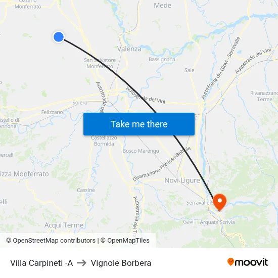 Villa Carpineti to Vignole Borbera map