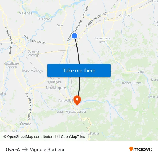 Ova -A to Vignole Borbera map