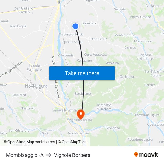 Mombisaggio -A to Vignole Borbera map