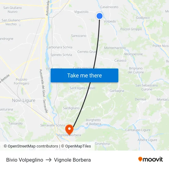 Bivio Volpeglino to Vignole Borbera map