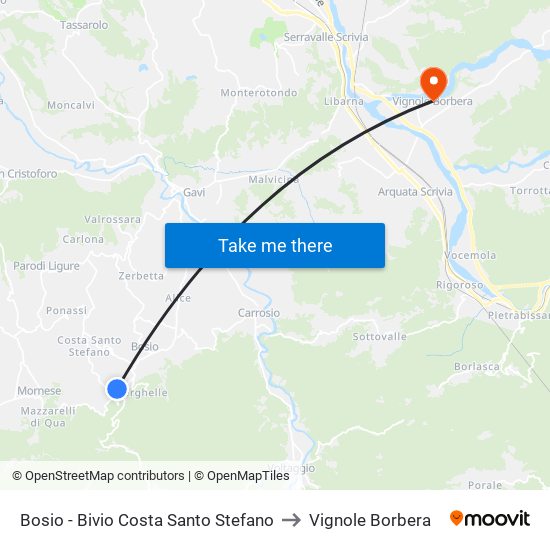 Bosio - Bivio Costa Santo Stefano to Vignole Borbera map
