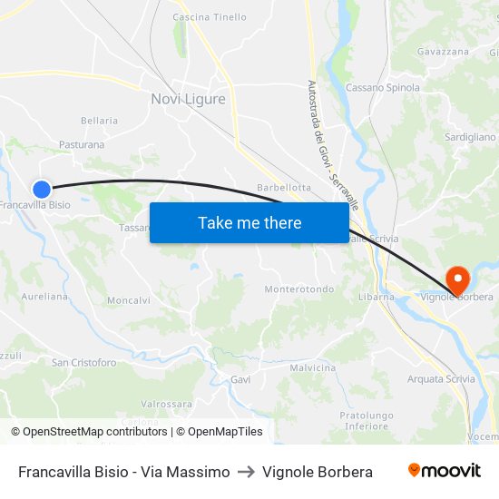Francavilla Bisio - Via Massimo to Vignole Borbera map