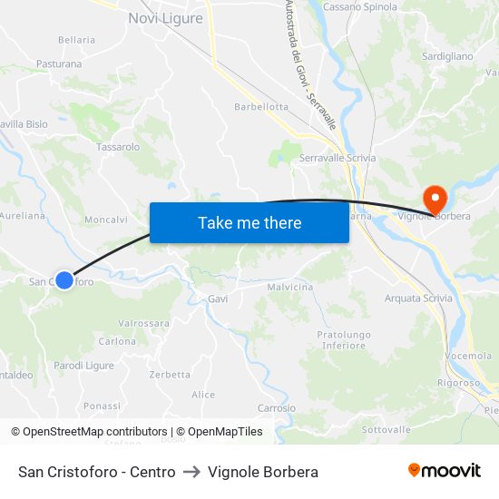 San Cristoforo - Centro to Vignole Borbera map