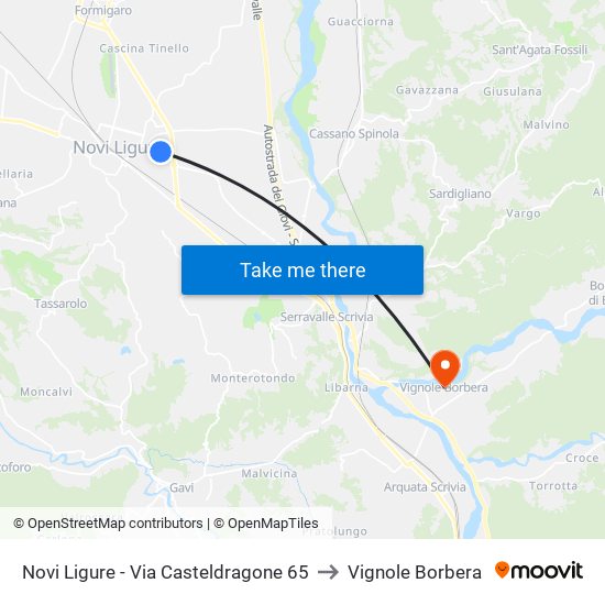 Novi Ligure - Via Casteldragone 65 to Vignole Borbera map