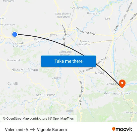 Valenzani to Vignole Borbera map