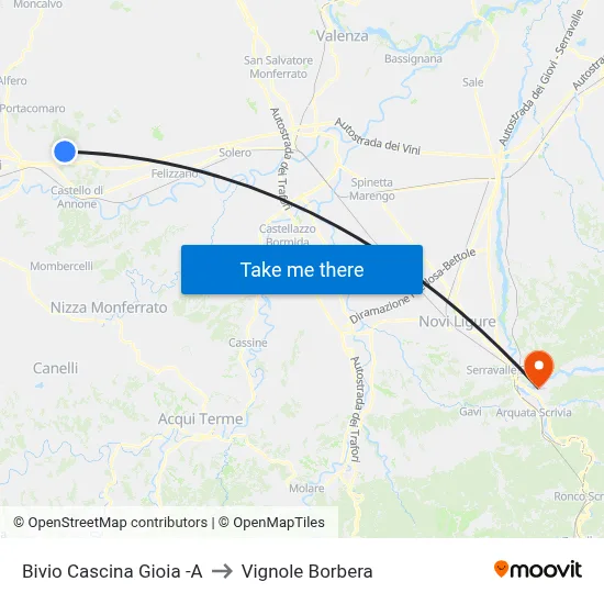 Cascina Gioia Junction -A to Vignole Borbera map