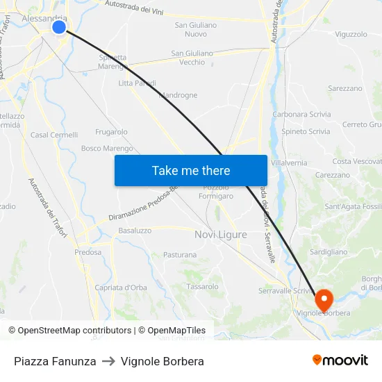 Fanunza to Vignole Borbera map