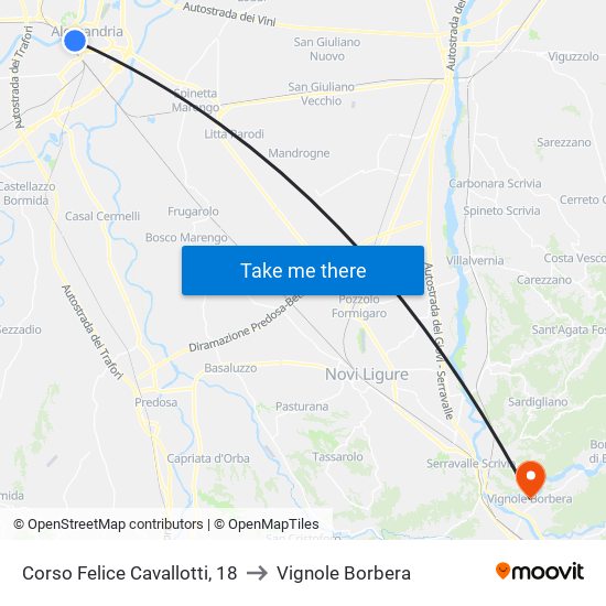 Corso Felice Cavallotti, 18 to Vignole Borbera map