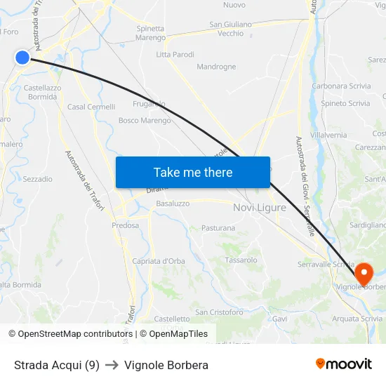 Strada Acqui (9) to Vignole Borbera map