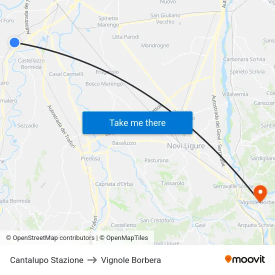 Cantalupo Stazione to Vignole Borbera map