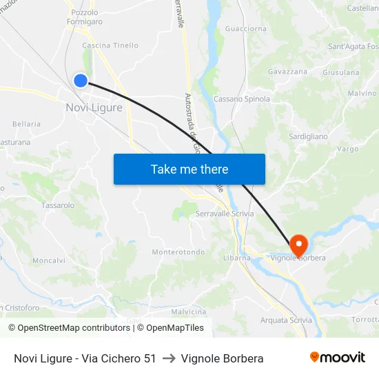 Novi Ligure - Via Cichero 51 to Vignole Borbera map