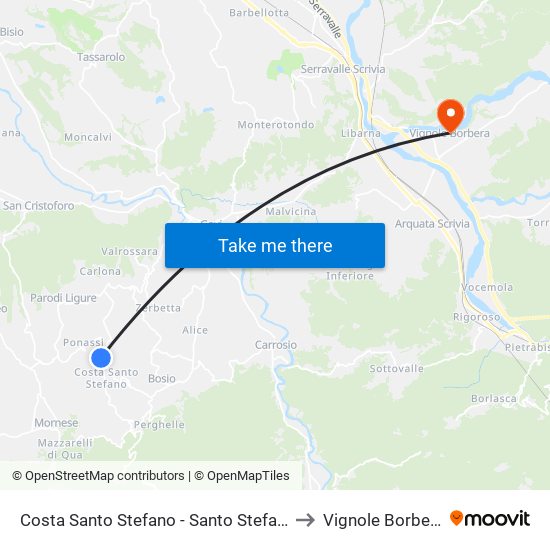Costa Santo Stefano - Santo Stefano to Vignole Borbera map