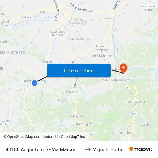 40180 Acqui Terme - Via Marconi 38 to Vignole Borbera map