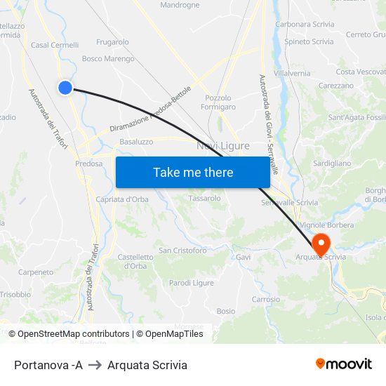 Portanova -A to Arquata Scrivia map