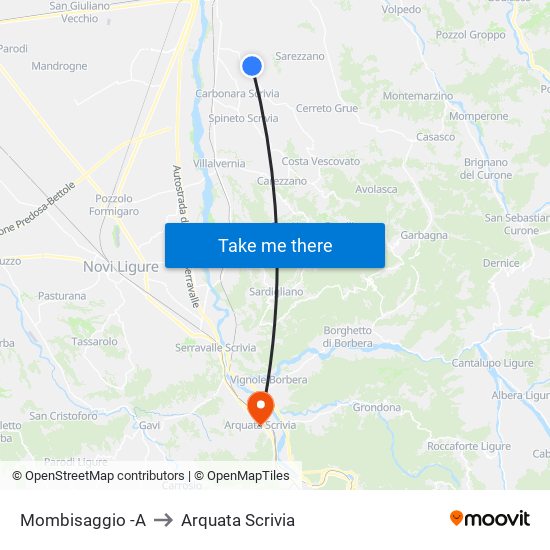 Mombisaggio -A to Arquata Scrivia map